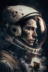 Wall Mural - portrait of a male astronaut in a helmet and spacesuit. Generative AI