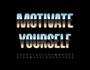 Vector inspiration banner Motivate Yourself. Modern Metallic Font. Silver Alphabet Letters, Numbers and Symbols