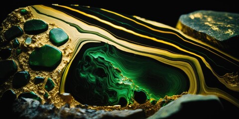 Wall Mural - gold and green marble stone textured background wallpaper. generative ai