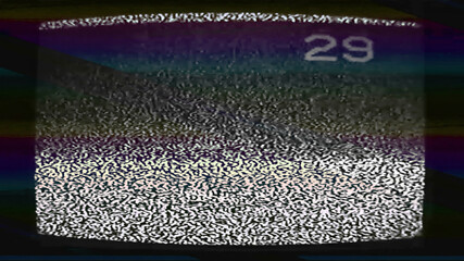 Wall Mural - Old TV screen glitch static noise. Channel distortion. Black white purple green color analog grain texture on retro CRT television display illustration.