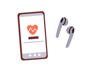 Aufkleber - Health and sport app on mobile phone screen. Heart beat monitoring, pulse control with digital smartphone application for cardio workout. Flat vector illustration isolated on white background