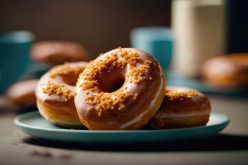 Wall Mural - Bagels and donuts on a plate. Closeup food photo. Generative AI
