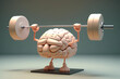 Human brain lifting a heavy dumbbell. Mind training concept. Generative AI