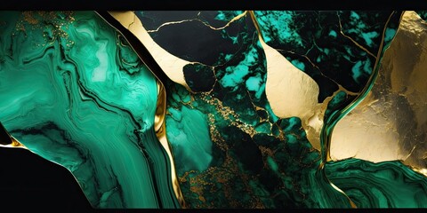 Wall Mural - gold and green marble stone textured background wallpaper. generative ai