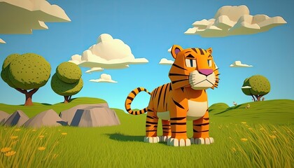 Wall Mural - children's book cartoon 3d tiger. generative ai