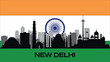 Vector silhouette of important buildings of the city on the Indian flag. The silhouette of New Delhi's famous buildings.