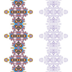 Set of 2 seamless ornate lace borders with repeating texture. Tribal ethnic decorative frame ornament, vector geometric floral patterns collection