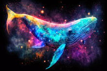 Neon, Magic, Acid, Futuristic, Space Whale Illustration