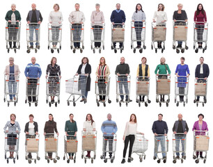 Wall Mural - collage group of people with cart isolated on white