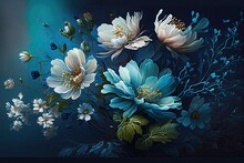 Flowers In Blue Background, Generative AI