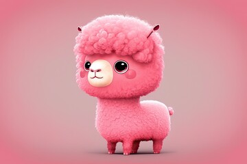 Sticker - Cute pink alpaca cartoon. Generative AI