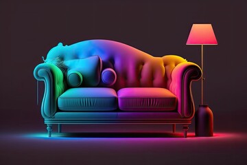Poster - Isolated neon light and colored background in this mockup of a sofa. Generative AI