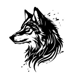 Wolf head black silhouette on white background. Png isolated icon, decal, sticker or tattoo design, mascot of husky, dog, wolf or fox face profile side view. Hunting emblem, wildlife animal