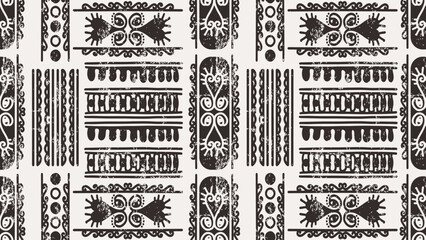 Wall Mural - Seamless ethnic pattern. Tribal Hand drawn ornamental stripes. Black and white print for your fashion textile. African line vintage. Vector geometric grunge sketch drawing background.