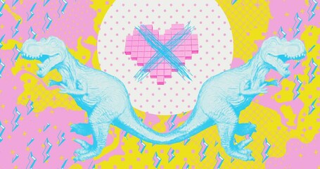 Wall Mural - Photo loop collage animation. Modern trippy design. Dinosaurs and uneasy relationships