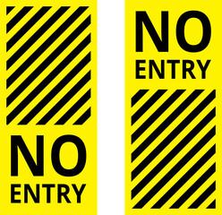 Various black and yellow warning signs with diagonal lines. Attention, danger or caution sign, warning banner, road shield.