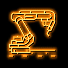 Sticker - industrial robot arm neon glow icon illustration