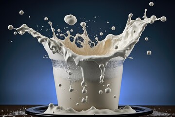 Wall Mural - Bright splashes of milk on a plain background