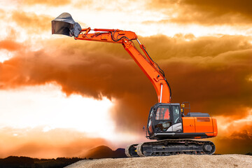  excavator is working and digging at construction site