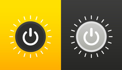 Poster - Power button. A black button on a yellow background and a gray button on a black background. Normal and active. Off, on. Web button. Vector illustration