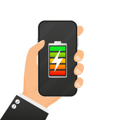 Poster - Expressed power sources. Smartphone laptop. Abstract conceptual graphic element for displays. Charged smartphone battery. Electricity accumulators. Energy alkaline batteries. Vector illustration