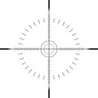Sniper scope template with measurement marks on white isolated background. View through the sight of a hunting rifle. The concept of aiming, finding the main goal. Vector illustration