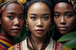 Women's history month | close-up portrait of women from different ethnic backgrounds, surrounded by the natural beauty of a lush forest. celebrating their unique beauty and cultural heritage. Ai