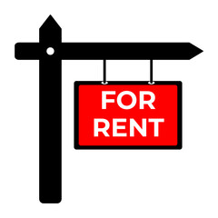 Real estate rent sign. Vector red sign for rent.