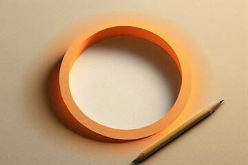 Poster - Creative Minimalist Idea, Pencil in Orange Circle's Middle. Very Simple Paper Based Concepts. Generative AI