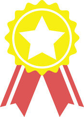 Wall Mural - badge medal made of yellow and red ribbon with white edges and a star symbol in the center