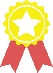 Wall Mural - badge medal made of yellow and red ribbons with a star symbol in the center