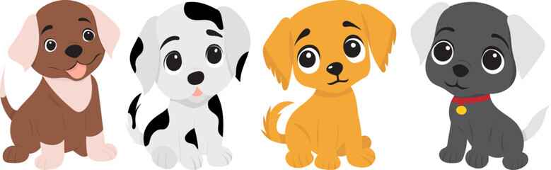 dogs, puppies cartoon in flat style isolated vector