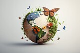 Fototapeta Storczyk - Earth day background with flowers and butterfly, World environment day concept. Generative Ai