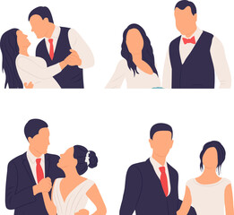 Wall Mural - set of bride and groom portrait in flat style isolated vector