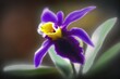 Image of a purple cattleya orchid taken in vertical macro mode, with the background blurred. Generative AI