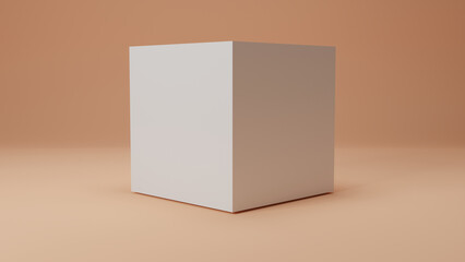 Poster - 3d rendering of a white cube in a pink studio. Abstract idea of loneliness, correctness and idealism. Perfect, strict but lonely.
