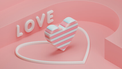 Poster - 3d rendering of a loving heart consisting of many white and pink segments. The idea of joining in the union of love and fidelity. Valentine's Day
