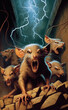Evil rats snarling with many sharp teeth, vintage horror paperback style.  Generative AI