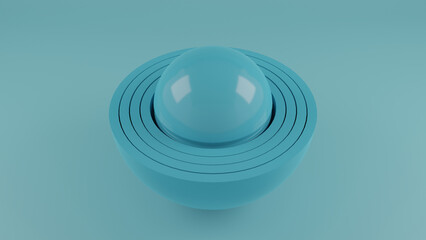 Poster - 3d rendering of a blue sphere and hemispheres in different positions. Abstract composition of the interaction of geometric objects in a beautiful combination..