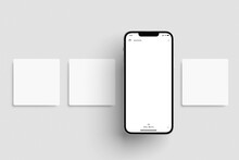 Blank And White Instagram Post With Smartphone Screen On Grey Background. Suitable To Make Good Mockup