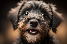 A Schnoodle Puppy's Open Mouth Is Shown In A Vertical Closeup. Generative AI