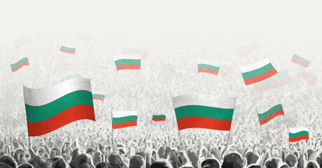 Wall Mural - Abstract crowd with flag of Bulgaria. Peoples protest, revolution, strike and demonstration with flag of Bulgaria.