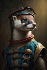 Painting portrait of a weasel wearing an historical military uniform, Generative AI