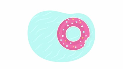 Poster - Animated floating donut in water. Swimming pool. Inflatable ring. Flat 2D scene 4K video footage. Color isolated animation with alpha channel transparency for web design, website, social media