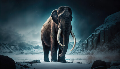 Wall Mural - mammoth in the snow landscape, generative ai