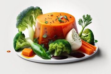 Poster - Vegetables, carrots and broccoli, steamed and roasted, topped off with a white background. Generative AI