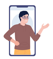 Poster - Personal virtual assistant on mobile phone flat concept vector spot illustration. Editable 2D cartoon character on white for web design. Support service creative idea for website, mobile, magazine