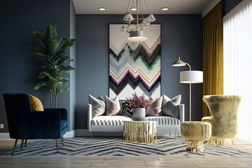 Canvas Print - Interior design of a living space featuring plush carpeting and modern furnishings. Generative AI