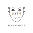Removal of age spots with laser cosmetology, line icon in vector woman's face with pigmentation