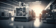 A modern factory with CNC milling machines. A bright ultra clean organized production factory or plant. DX, industry 4.0 concept. Generative AI.